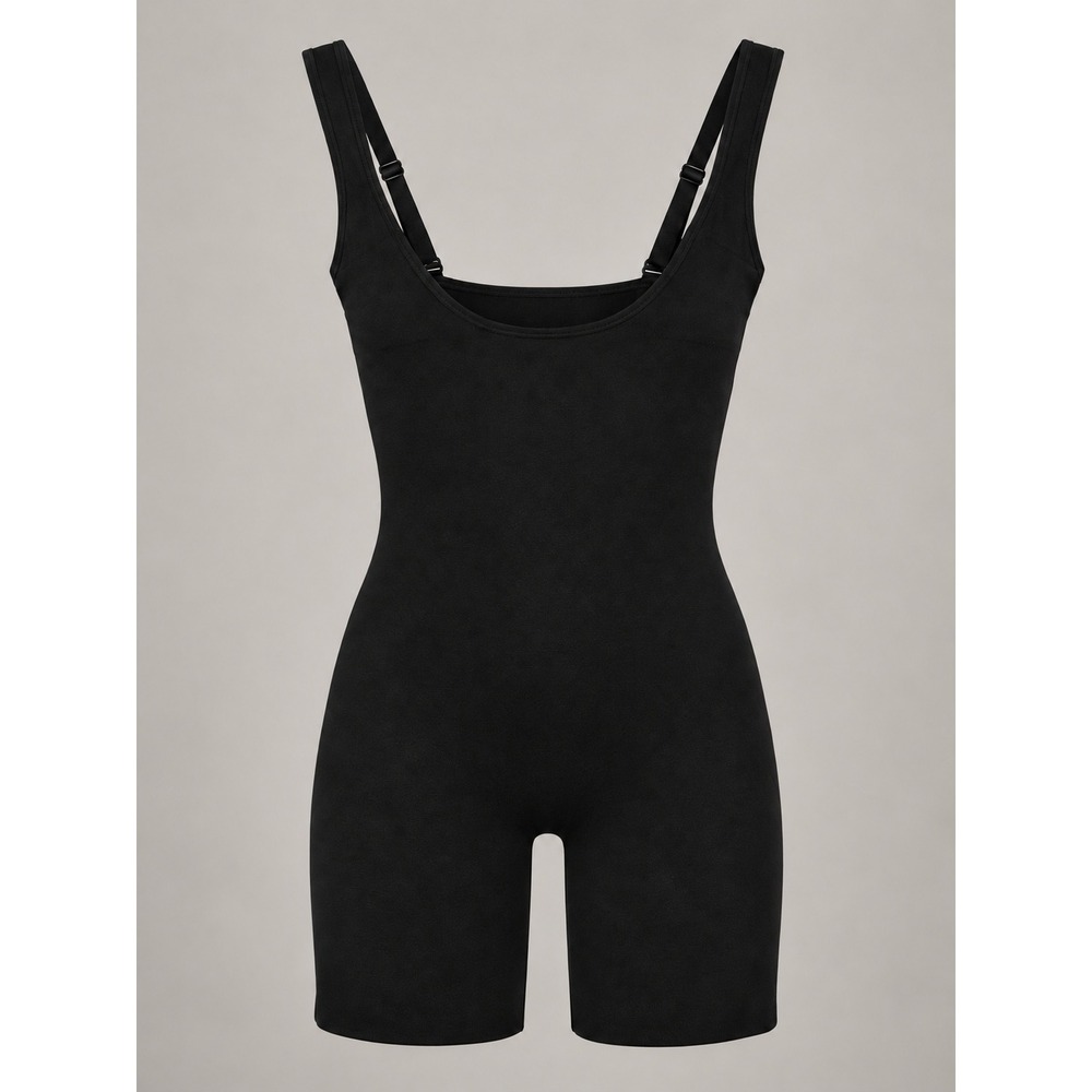 Assets by Spanx Black Shaping Bodysuit Mid Thigh Shorts Women M 10127R